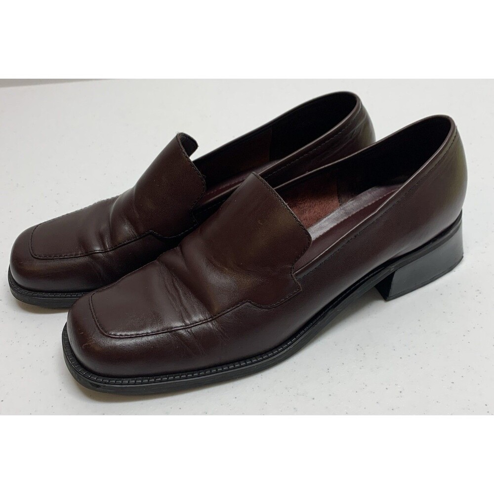 BASS Block Heel Loafers Womens 9 Wine Leather K315